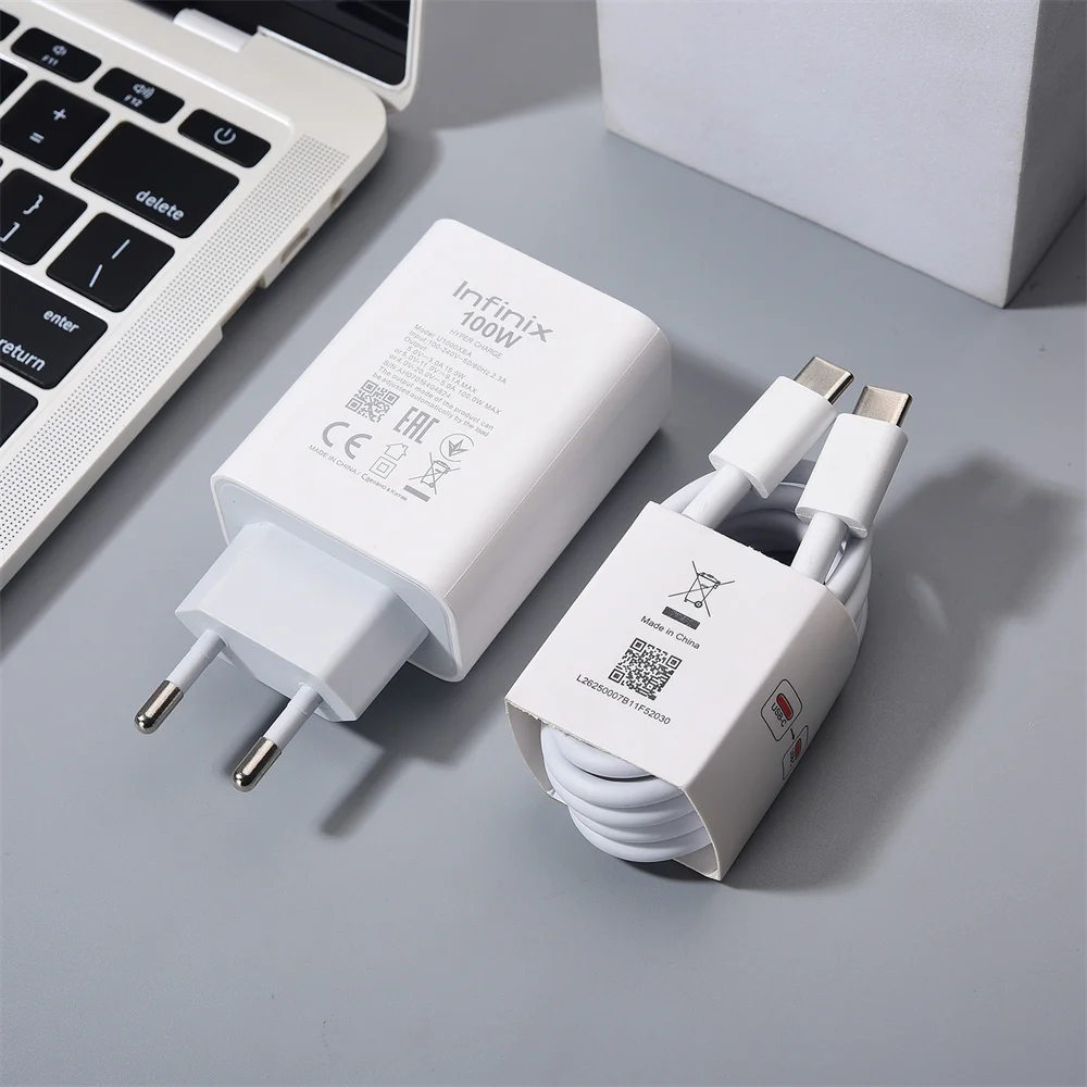 100W Max EU Infinix PD Fast Power Wall Charge Adapter for Zero Flip GT 20 30 Pro Note 50 40 Pro+ Hot 50i 40i 1M USB C PD Cable