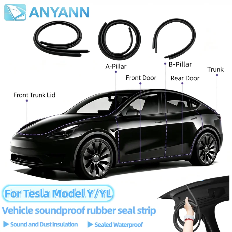 For All Tesla Model YL/Y Juniper 2021-2026 Sunroof & Door Soundproof Rubber Sealing Strip Wind Noise Reduction Soundproof Kit