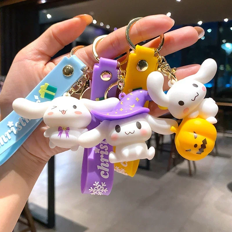 New Cute Sanrio Melody Cinnamoroll Kuromi Christmas Pumpkin Cross Keychain Cartoon Key Ring Couple Bag Pendant Small Gift