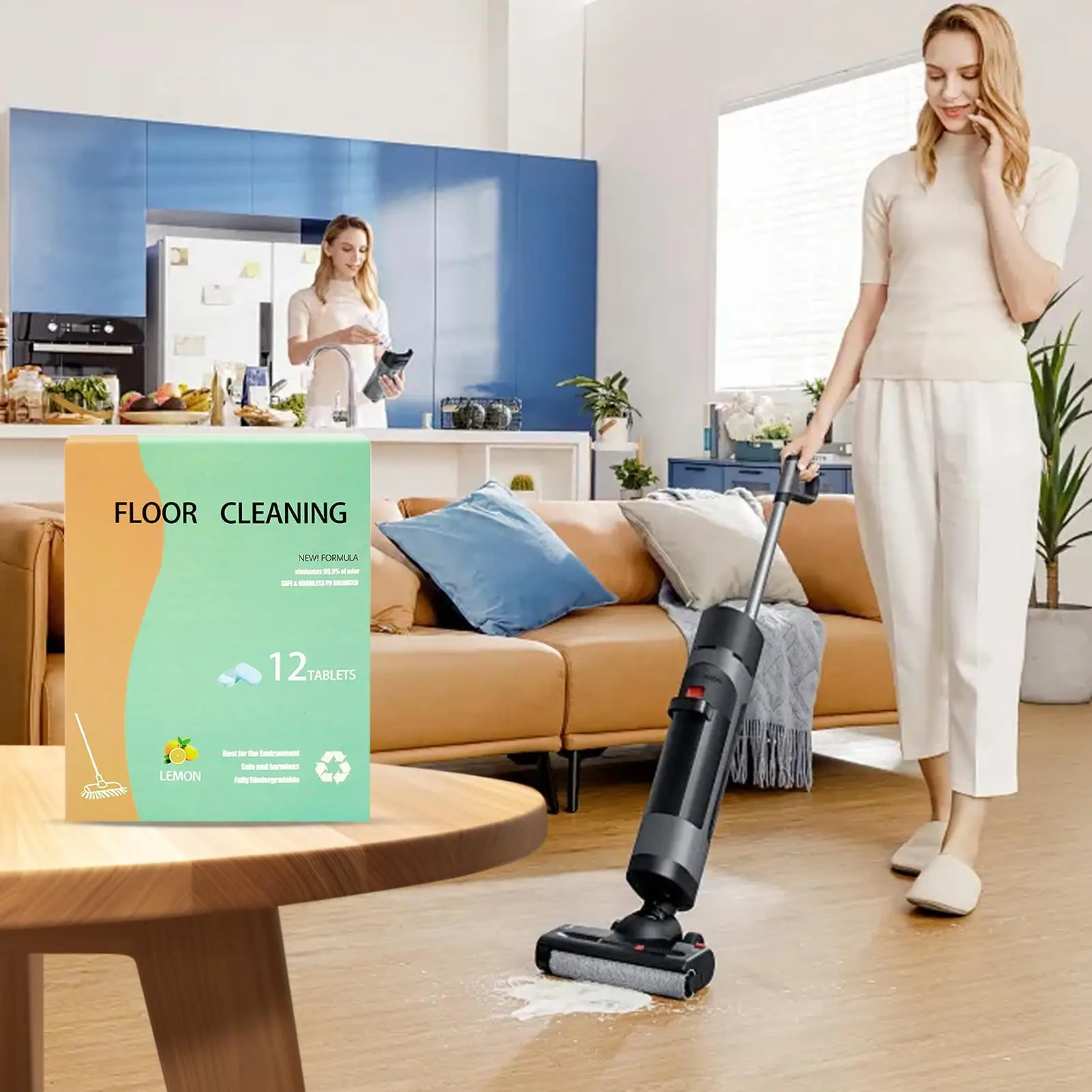 Floor Cleaning Tablets Lemon Scent Tablets for Mopping, Tile Floor Cleaner for Hardwood Tile Bathroom Kitchen Laundry