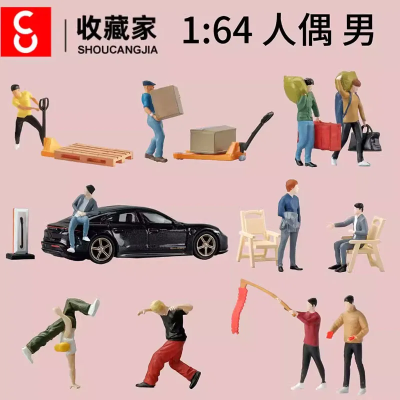 1/64 Diorama Miniature Figure Model Car Garage Figurine Display Model City Street View Scene Display Prop Model Collection Gift