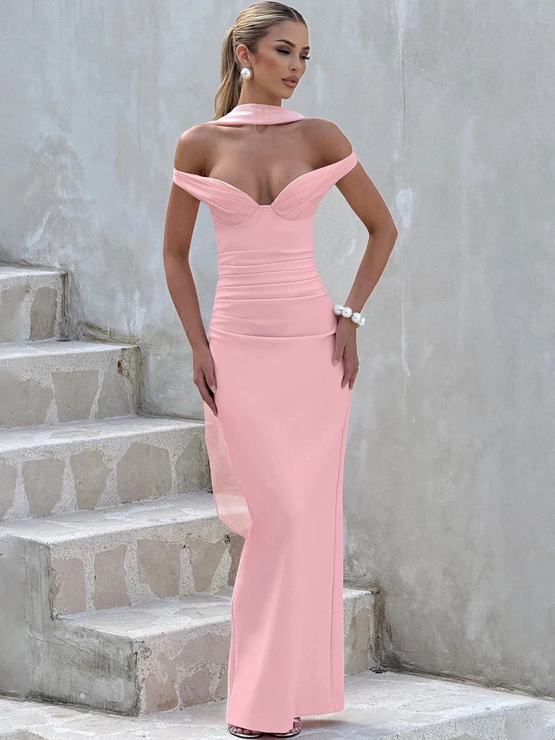 DGLUKE ปิดไหล่ Backless Maxi ชุดผู้หญิง Sweetheart คอชุดเข้ารูปชุดราตรียาวชุดราตรี