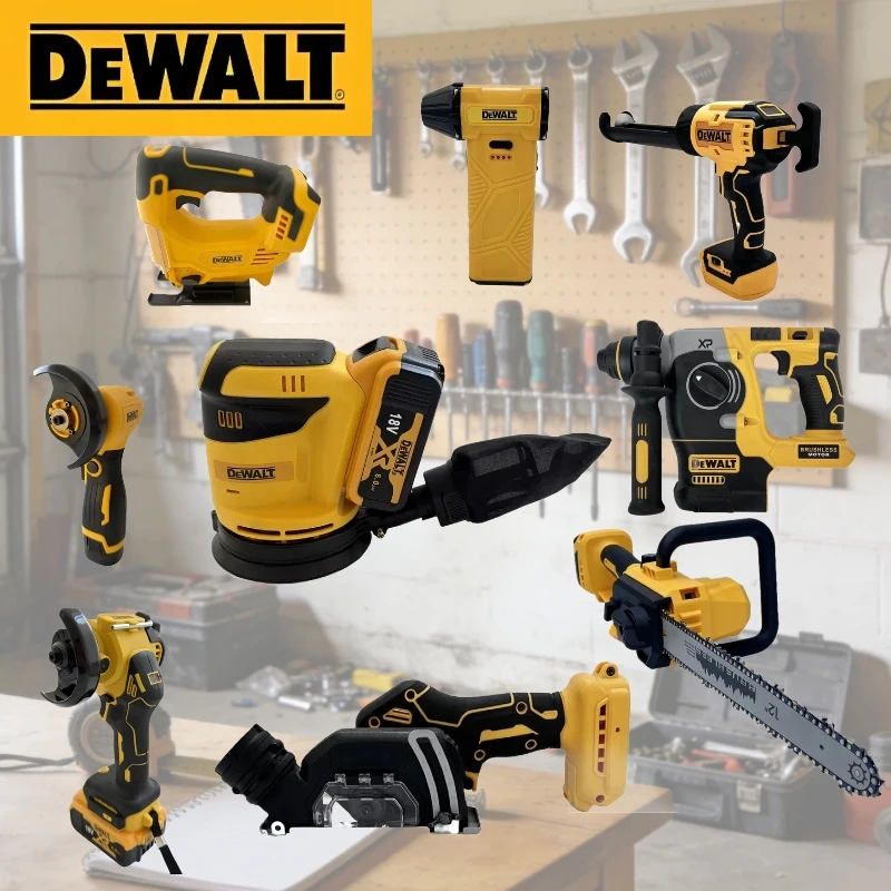 

Аккумуляторные инструменты DeWalt: угловая шлифмашина, резак, пистолет для герметика, ударный молоток, насос для накачки, шприц для смазки, работающие от аккумуляторов DeWalt.