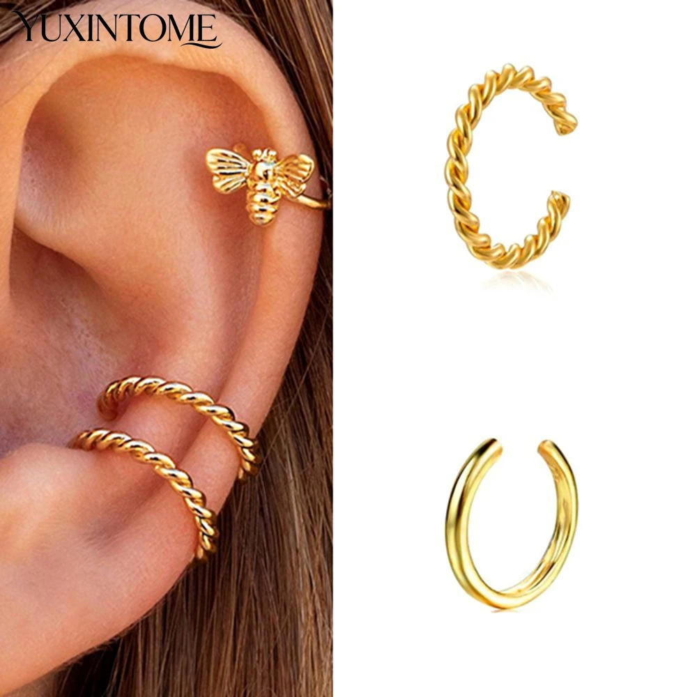 1PC 24k Gold-Plated Silver Spiral Ear Clip Earrings for Women Minimalist Ear Cuff Without Piercing Earrings Fashion Jewelry
