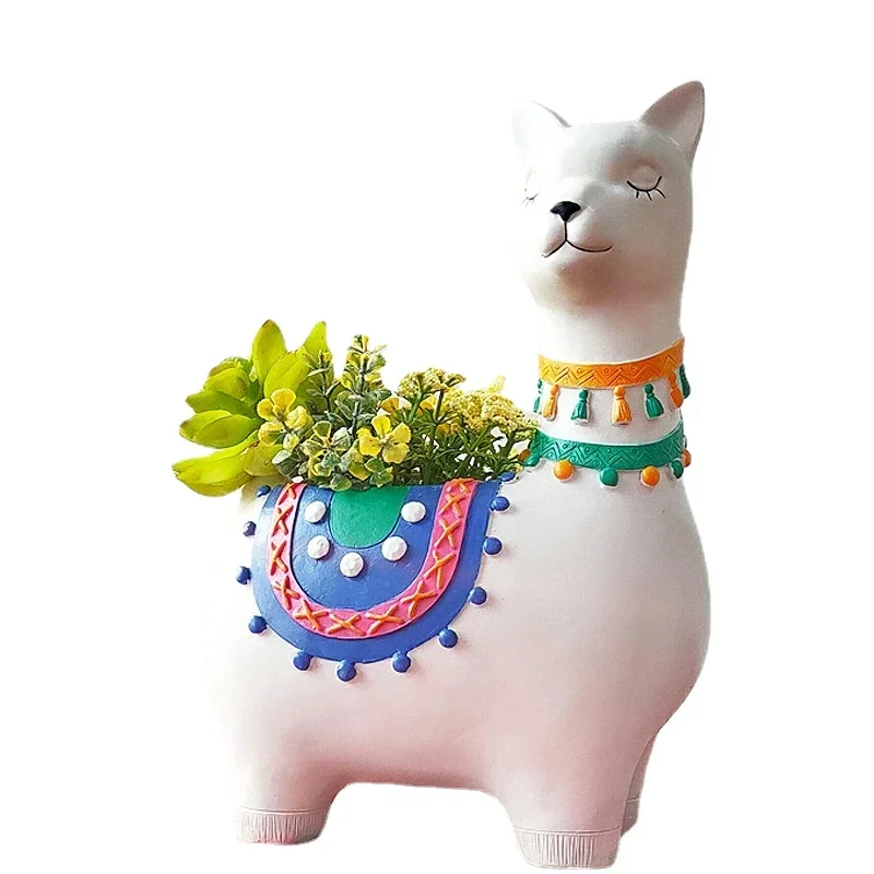 

Alpaca Planter Resin Llama Flower Pot for Succulents Plants Hand Painted Animal Pot Bonsai Home Garden Desktop Decoration