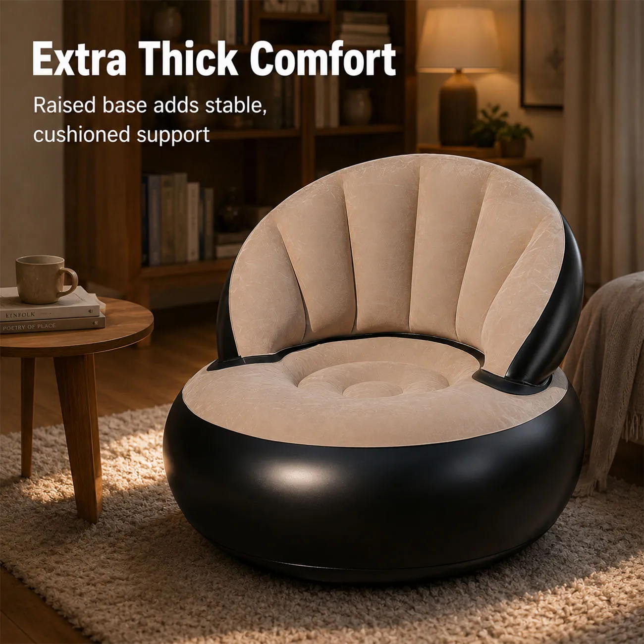 Inflatable Chair for Adults, Flocking Comfortable Lounge Chair, Ergonomic Portable Blow Up Couch for Family Gatherings, Party - view 5