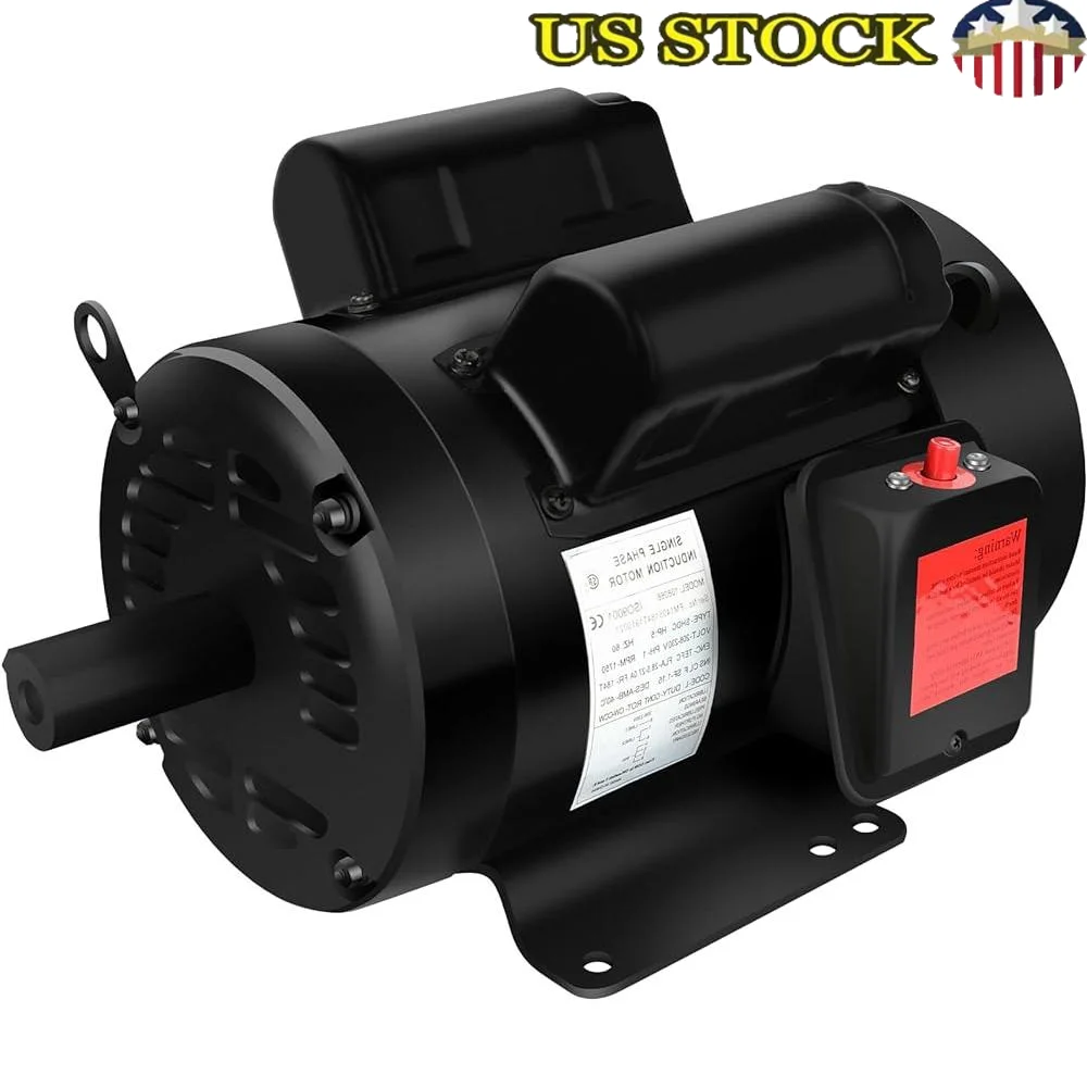 5HP Air Compressor Motor & Frame Farm Duty Motor 1750 RPM Electric Motor 208-230V 28.5-27.0A,1-1/8