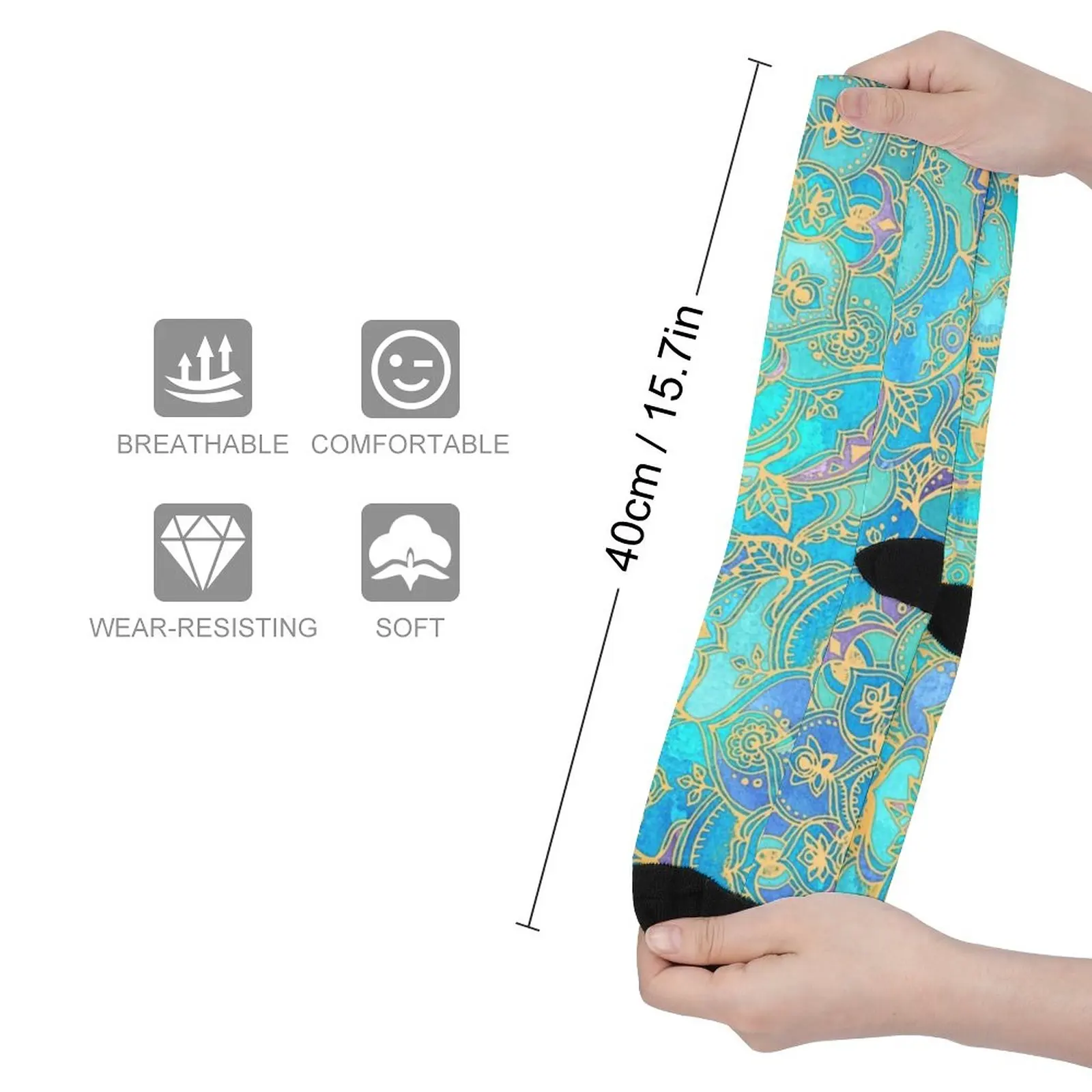 Glod Metallic Print Stockings Women Men Sapphire Jade Stained Mandalas Socks Comfortable Kawaii Socks Outdoor Anti Slip Custom