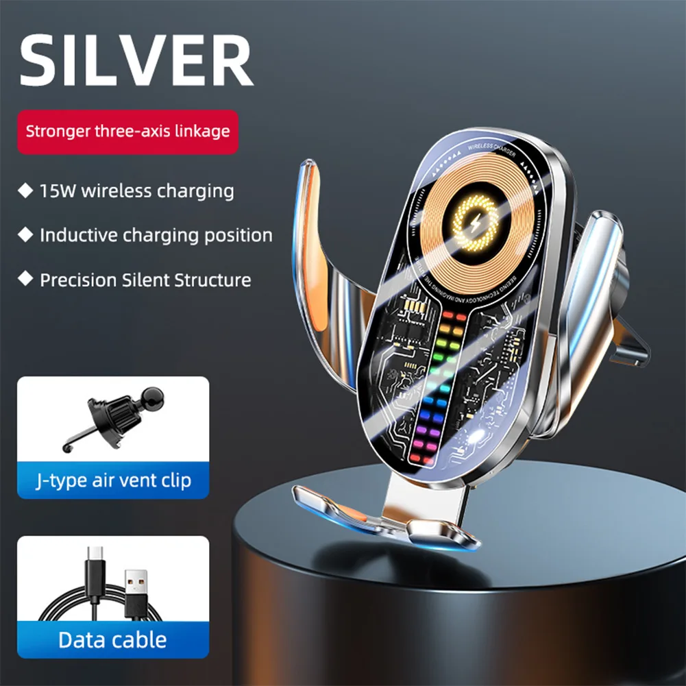 

Беспроводное автомобильное зарядное устройство 15 Вт с автоматическим зажимом для телефона и регулируемым углом наклона одной кнопкой