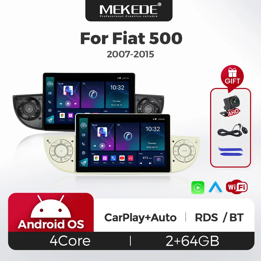 Android 15 Auto-Autoradio Kabelloses CarPlay für Fiat 500 2007 - 2015 Auto-Multimedia-Player 1din GPS RDS Stereo Intelligentes System