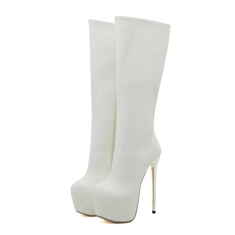 Eilyken Women Knee-High Boots Punk Style Zipper Round Toe Super Thin High Heels Shoes Winter Chunky Platform Motorcycle Booties image 6