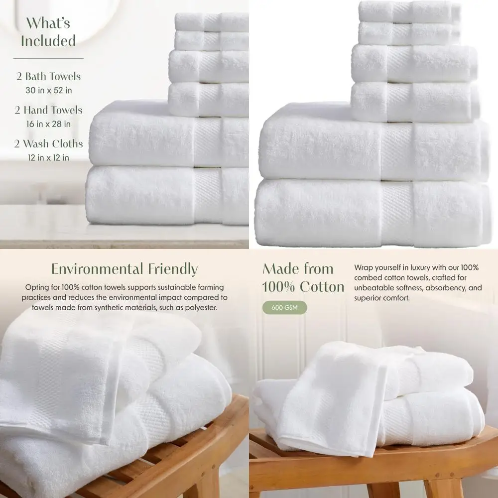 

Набор из 6 белых банных полотенец | Полотенца из премиального хлопка | Впитывающий и быстросохнущий | Сертифицировано Oeko-TEX | Коллекция в гостиничном стиле Soft Hotel-Style