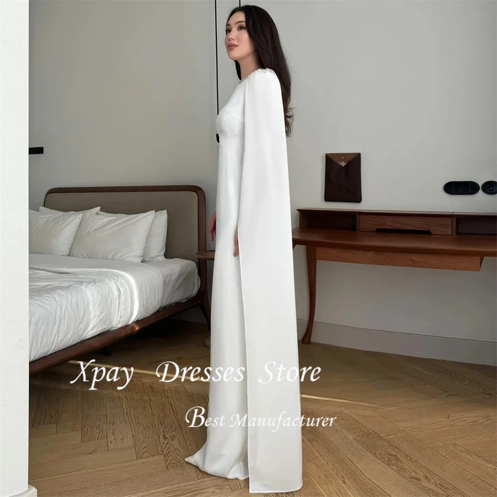XPAY مسلم س الرقبة حجر الراين طويلة الأكمام كريب غمد فستان الزفاف المرأة سستة طول الأرض vestidos de novia مخصص #4