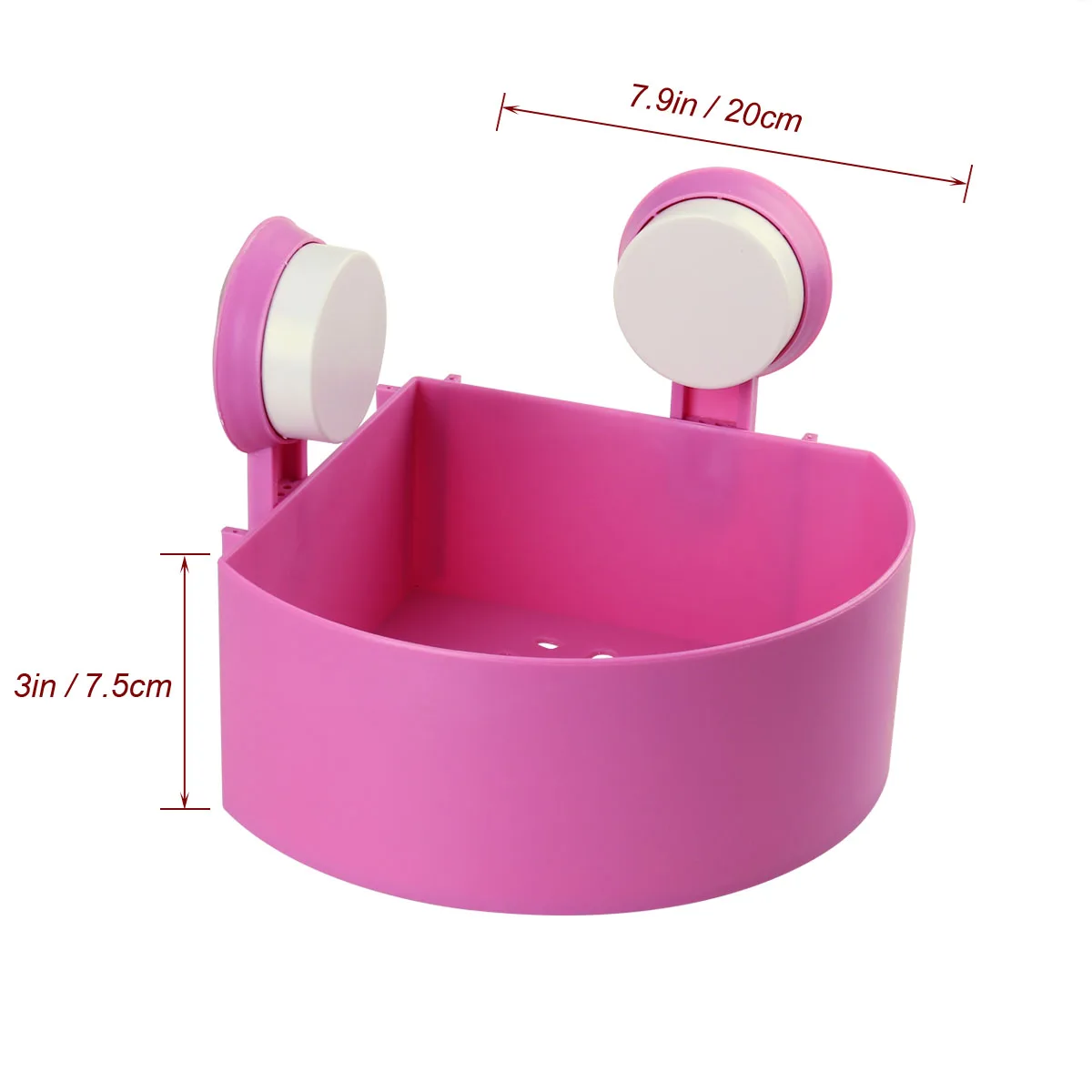

Suction Cup Storage Shelf 16.9x16.9x7.4cm Pink ABS Bathroom Corner Rack Shower Organizer Wall Mount Non-Damaging Double Sucker