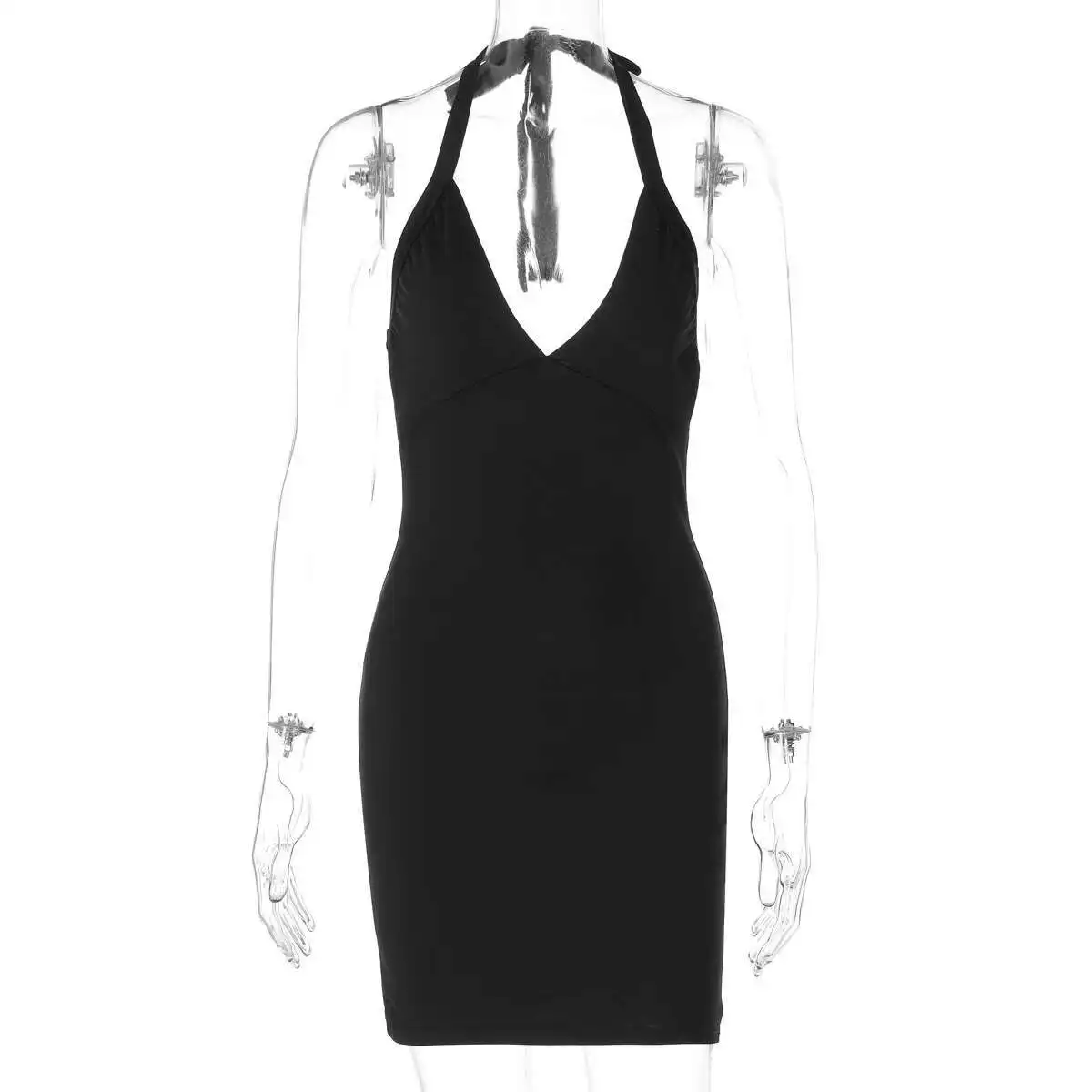 

Spring Wind Women's and Summer New Sexy Deep V-neck Hanging Neck Strap Big Backless Tight Fitting Hip Hugging Dress Women Party
