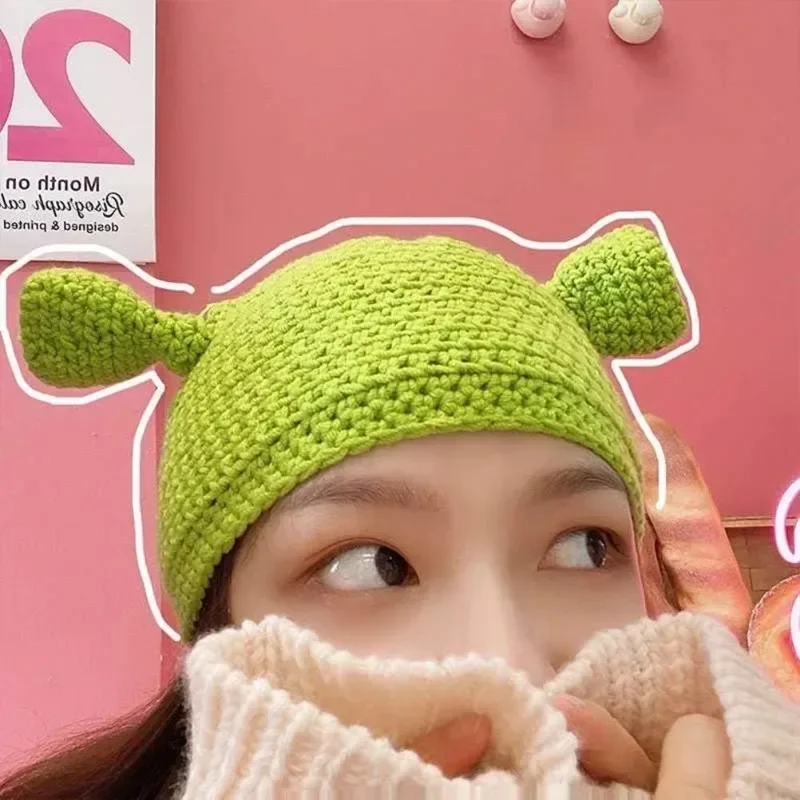 Unisex Hand Knitted Shrek Hats, Beanie Hat, Warm Durable Hand Knitted Cap, Cosplay Dome Cap, Wool Winter Hat for Children