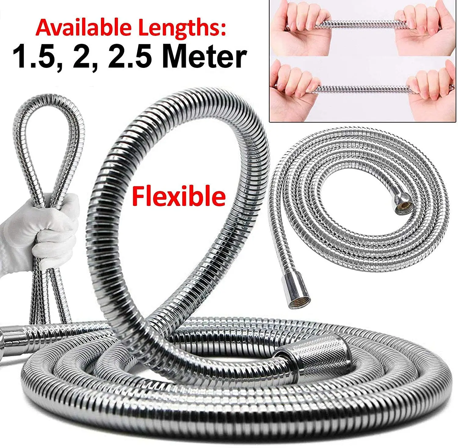 Stainless Steel Chrome Shower Hose Pipe Universal Standard Fitting Leakproof High Pressure Resistance  Plumbing Bathroom