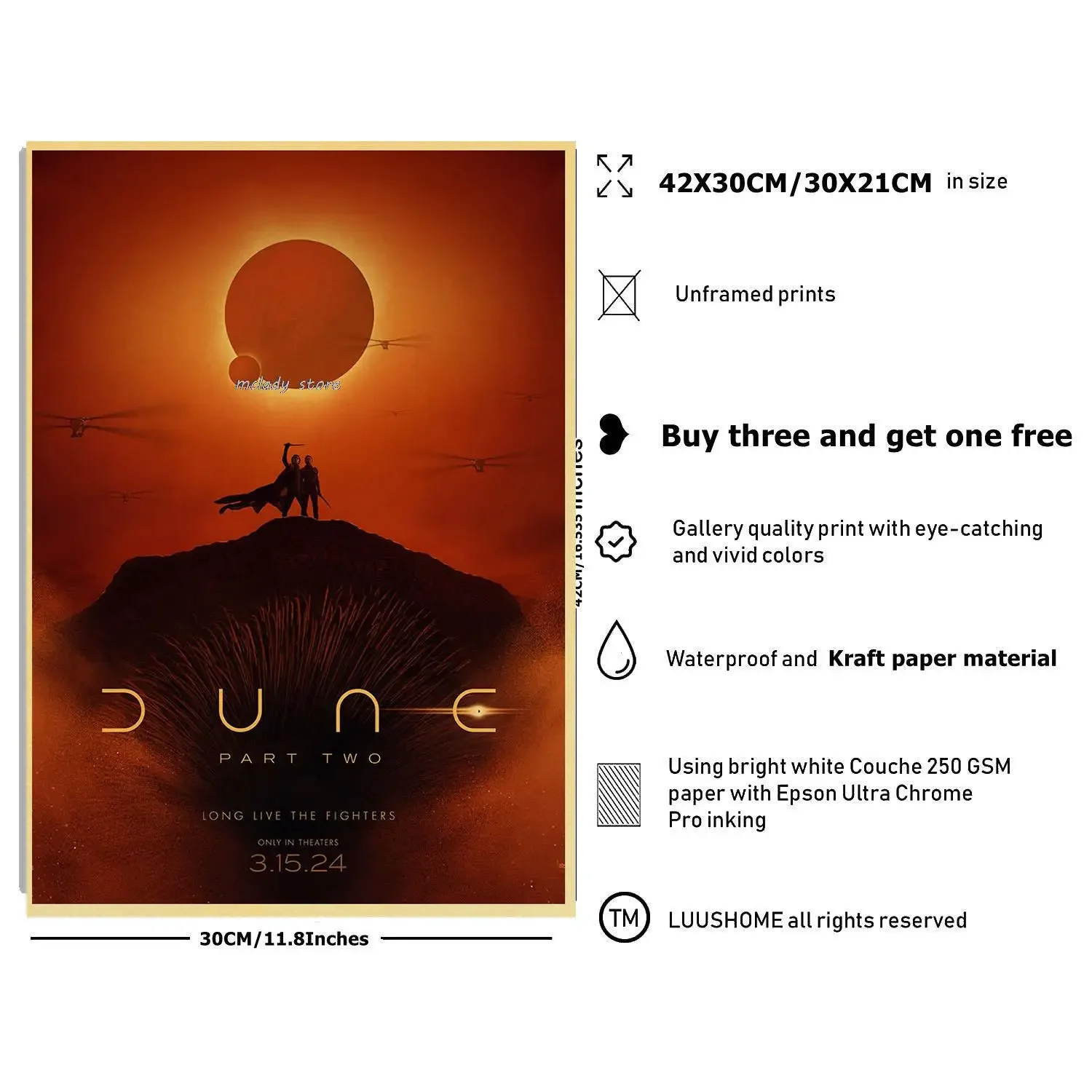 Classic Sci-fi Movie Dune: Part Two 2024 Film Timothee Chalamet Poster Canvas Painting Wall Art Pictures Home Decor Gift