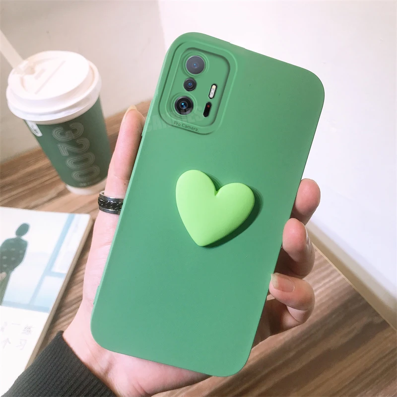 Mi11tpro Liquid Silicone Case On For Xiaomi Mi 11t Pro Mi11t 5g 11 T 11tpro Love Heart Protect Camera Matte Full Cover Xiaomi11t