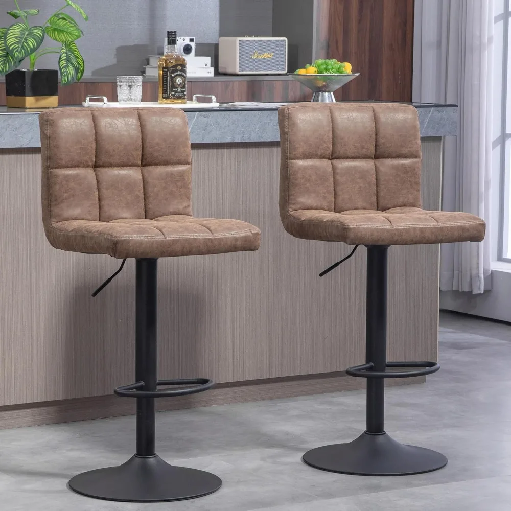 

Set of 2 Height Adjustable Bar Stools, Swivel Barstools with Footrest and Thicken Cushion Back,Faux Leather counter stools
