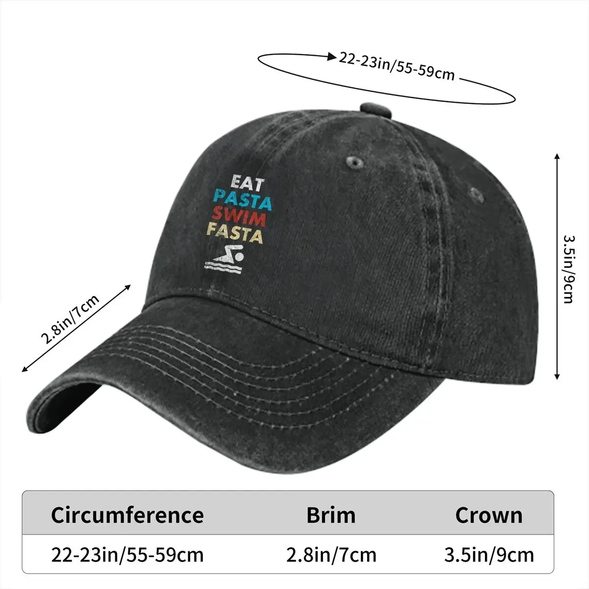 Eat Pasta Swim Fasta Baseball Cap Men Hats Women Visor Protection Snapback Swim Caps