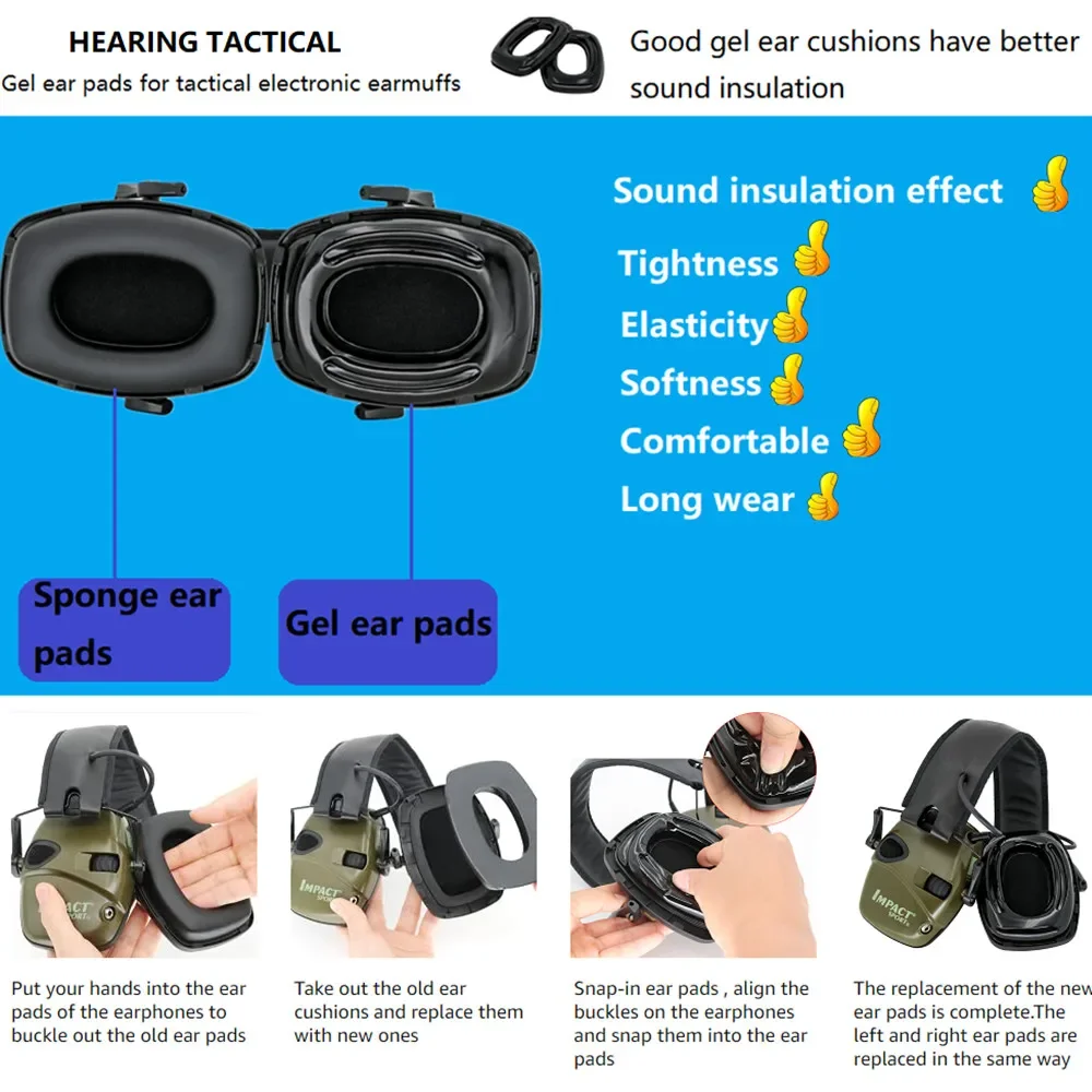 Tactical Headset Gel Ear Pads for Howard Leight Impact Sport Earmuff /ZOHAN EM054/PROHEAR 030/ 036/ 016 Earmuff Shooting Headset