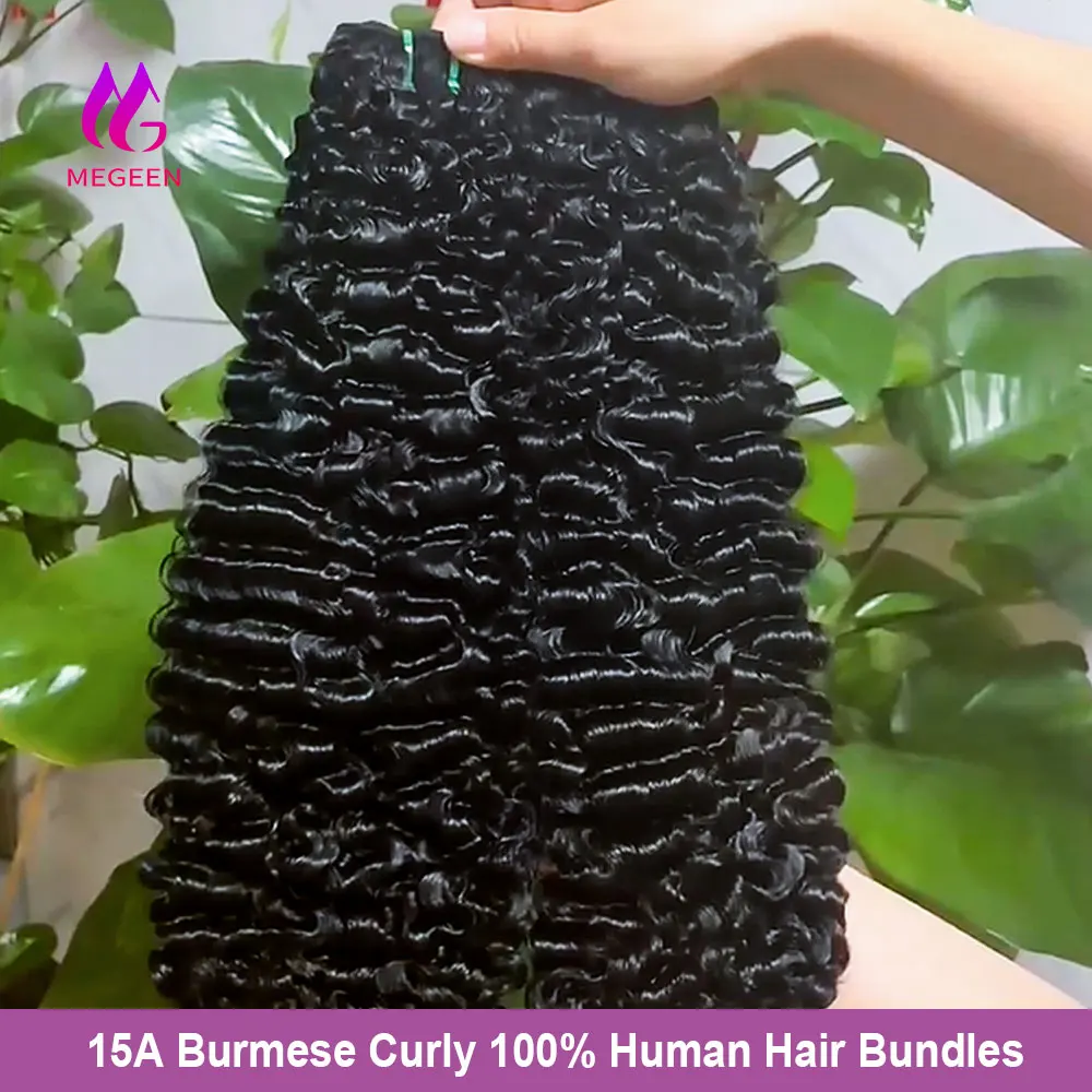 Megeen 1B fasci di capelli umani ricci birmani 15A capelli vergini non trattati 1/3/4 pezzi estensione dei capelli intrecciati 12-32 pollici nero naturale