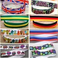 DHK 5/8'' 5yards Fold Elastic FOE USA Flag Skull Army Mexico Printed Headband Headwear Hair Band Diy Decoration OEM C61