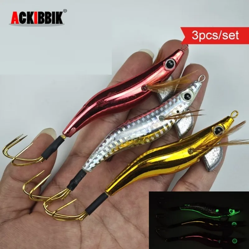 Ackibbik 3er-Set Garnelen-Angelköder Tintenfisch-Jig-Köder Sepia-Angelzubehör Meeresangeln Oktopus-Köder Holz-Garnelenköder