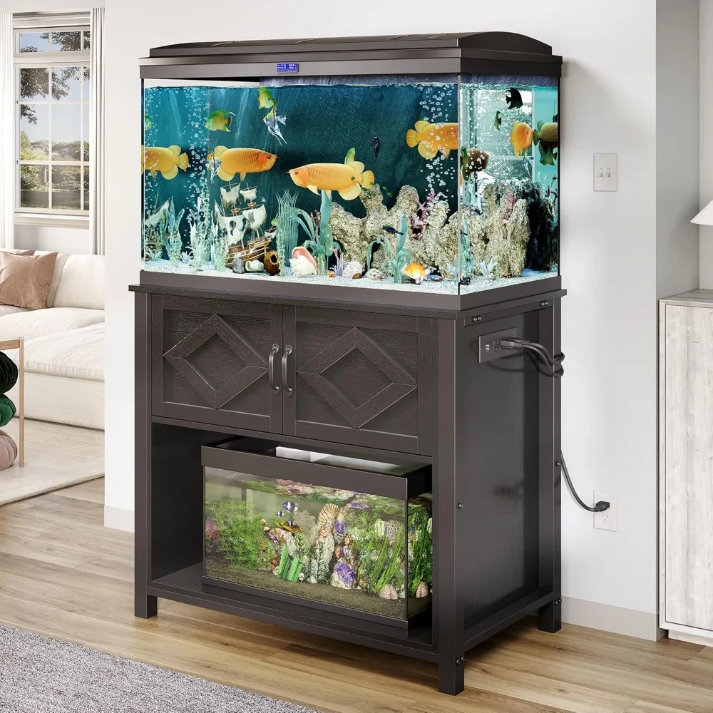 

40-50 Gallon Fish Tank Stand with Power Outlets, 660LBS Capacity Heavy Duty Metal Aquarium Stand, Double Fish Tank Stand Table