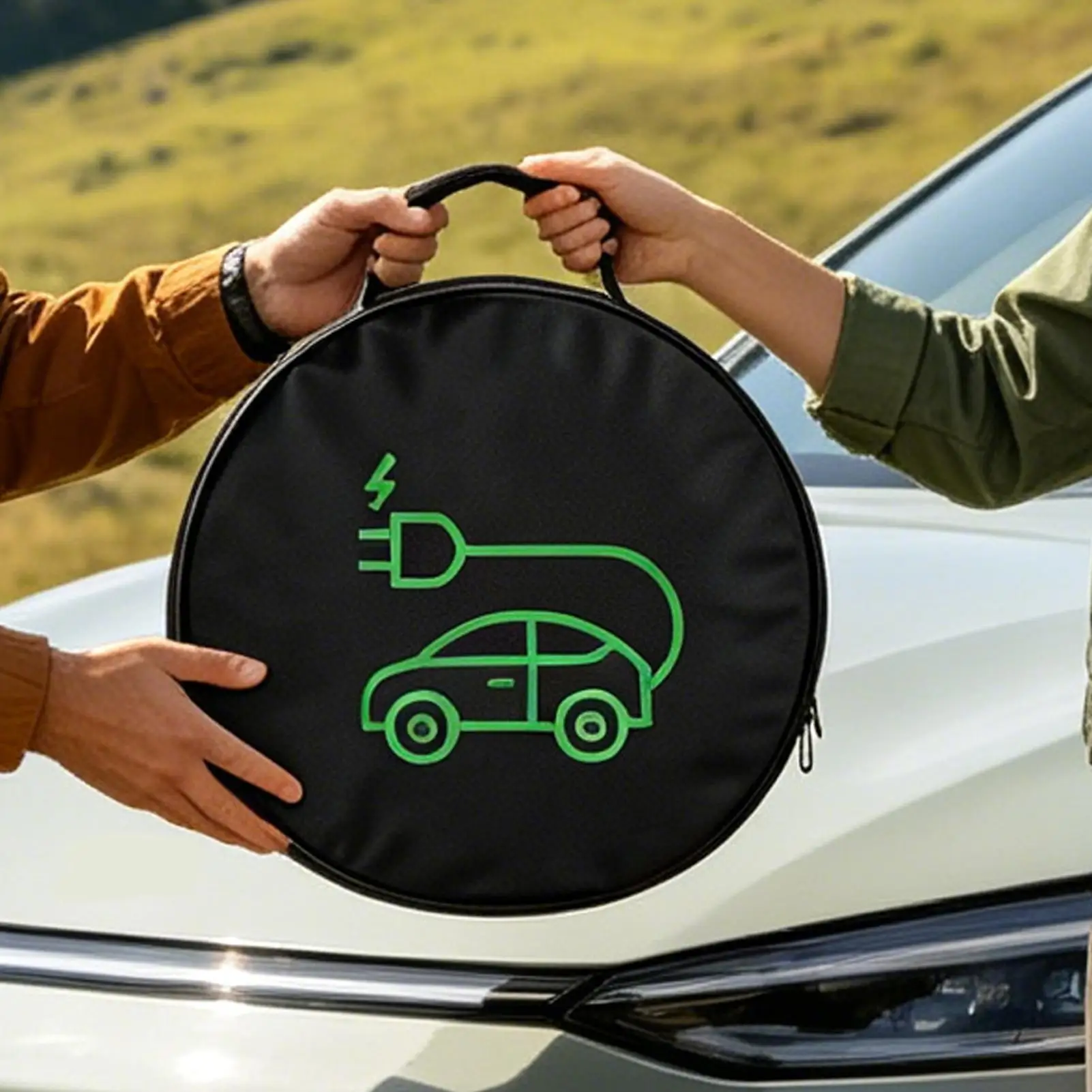 Electric Car Charger Cable Bag Waterproof EV Charger Cable Handled Bag EV Extension Cords Adapters Container Car Trunk Organizer