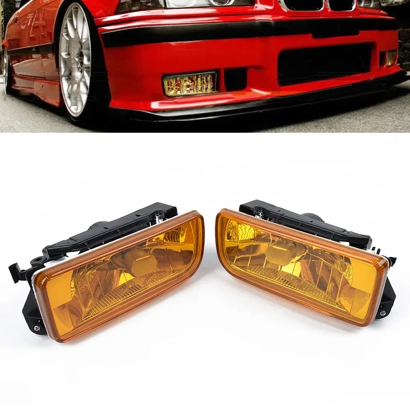 For 1992-1998 BMW 3 Series E36 M3 Chrome Fog Lights Replacing Lamps Yellow Lens view 4