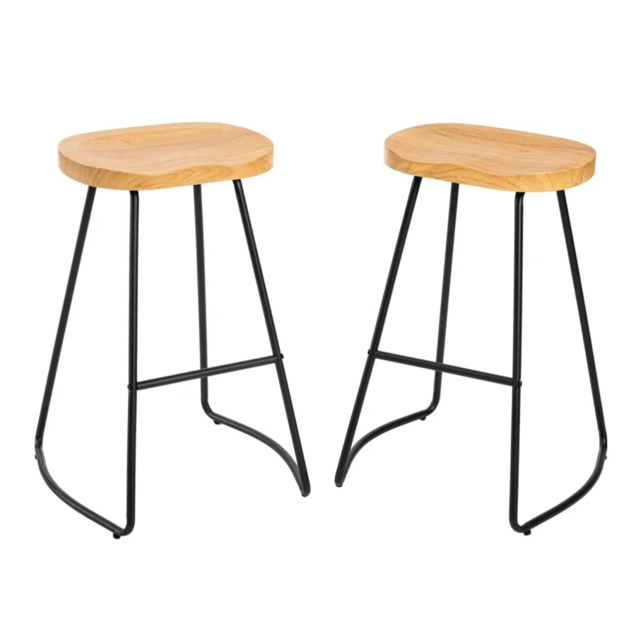 Sweetcrispy 26 Inch Barstool Chair For Kitchen Island, Rustic Saddle, Seat Backless Stools With Metal Leg