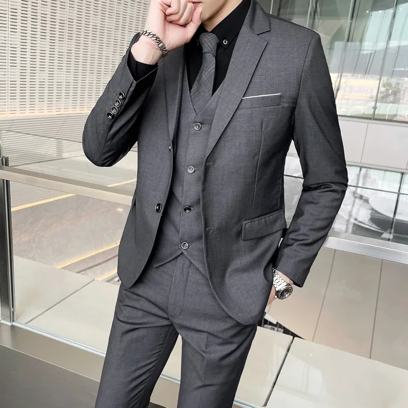 

kx93 New solid color men's formal business office suit casual slim suit groom wedding dress