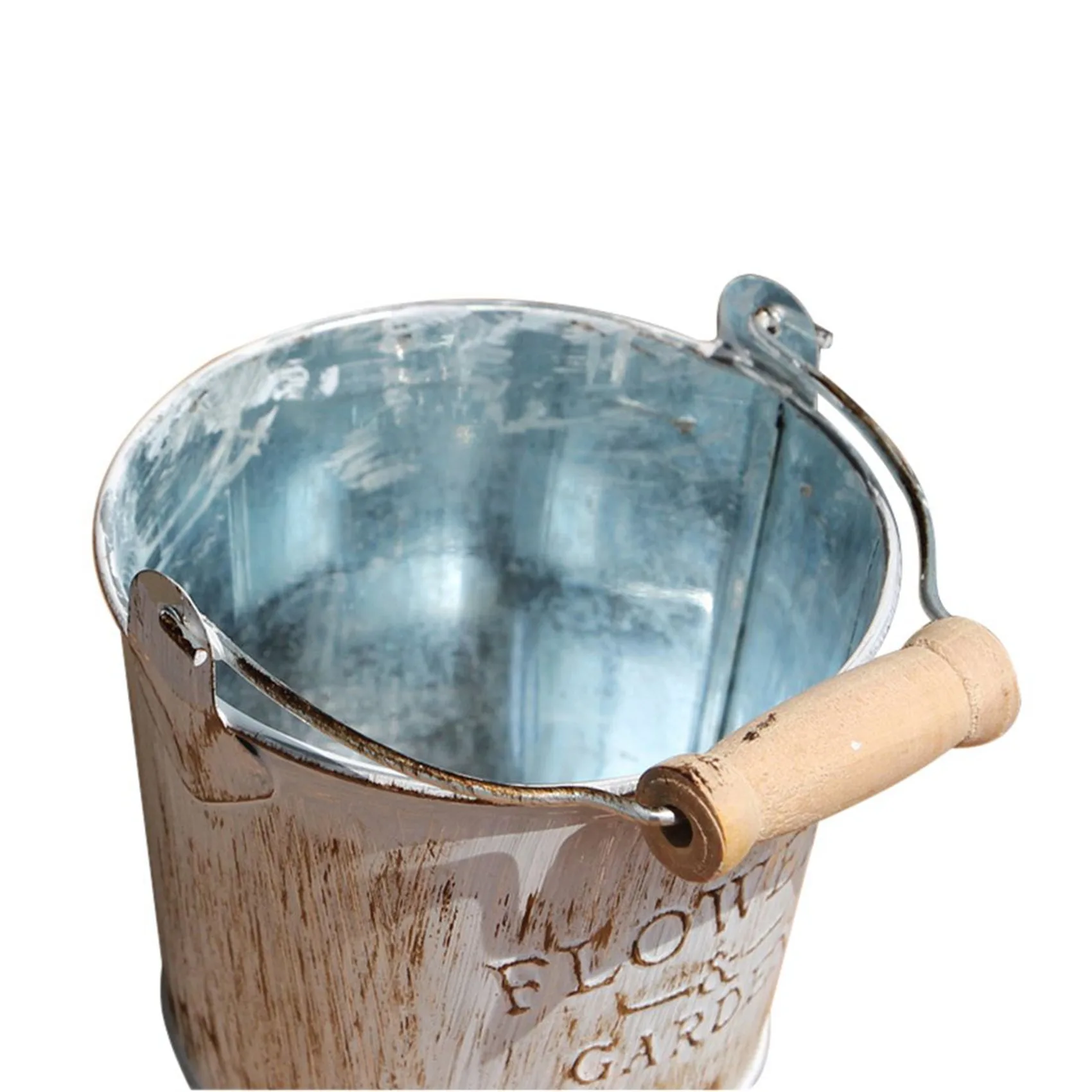FAST-2X Country Retro Old Metal Flower Bucket Flower Metal Craft Iron Bucket Small Flower Pot