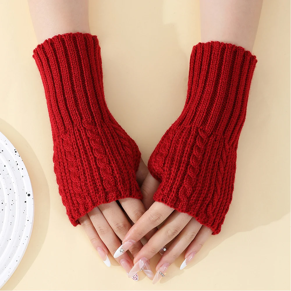 Short Fingerless Gloves Women's Mitten Winter Warmer Knitted Arm Sleeve Fine Casual Soft Girl's Goth Clothes Punk Gothic Gloves