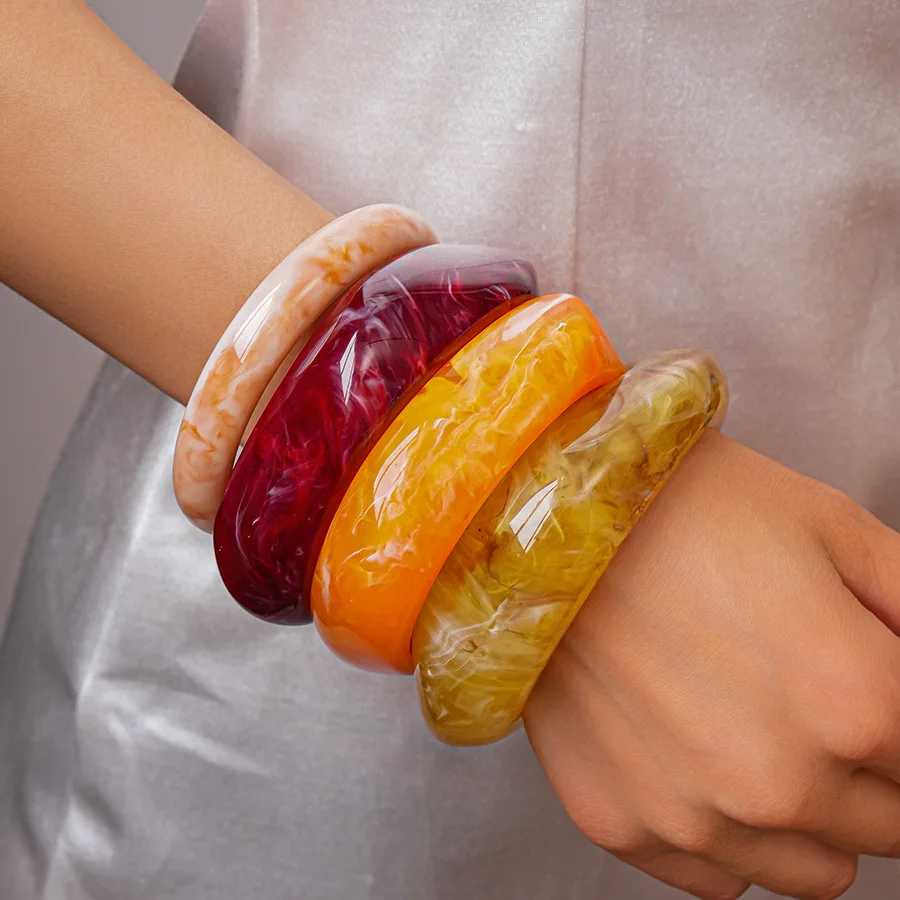 فاسق غير النظامية مربع الراتنج الاكريليك لطخة الإسورة أساور للنساء سميكة هندسية الإسورة سوار بيان سحر المجوهرات #5