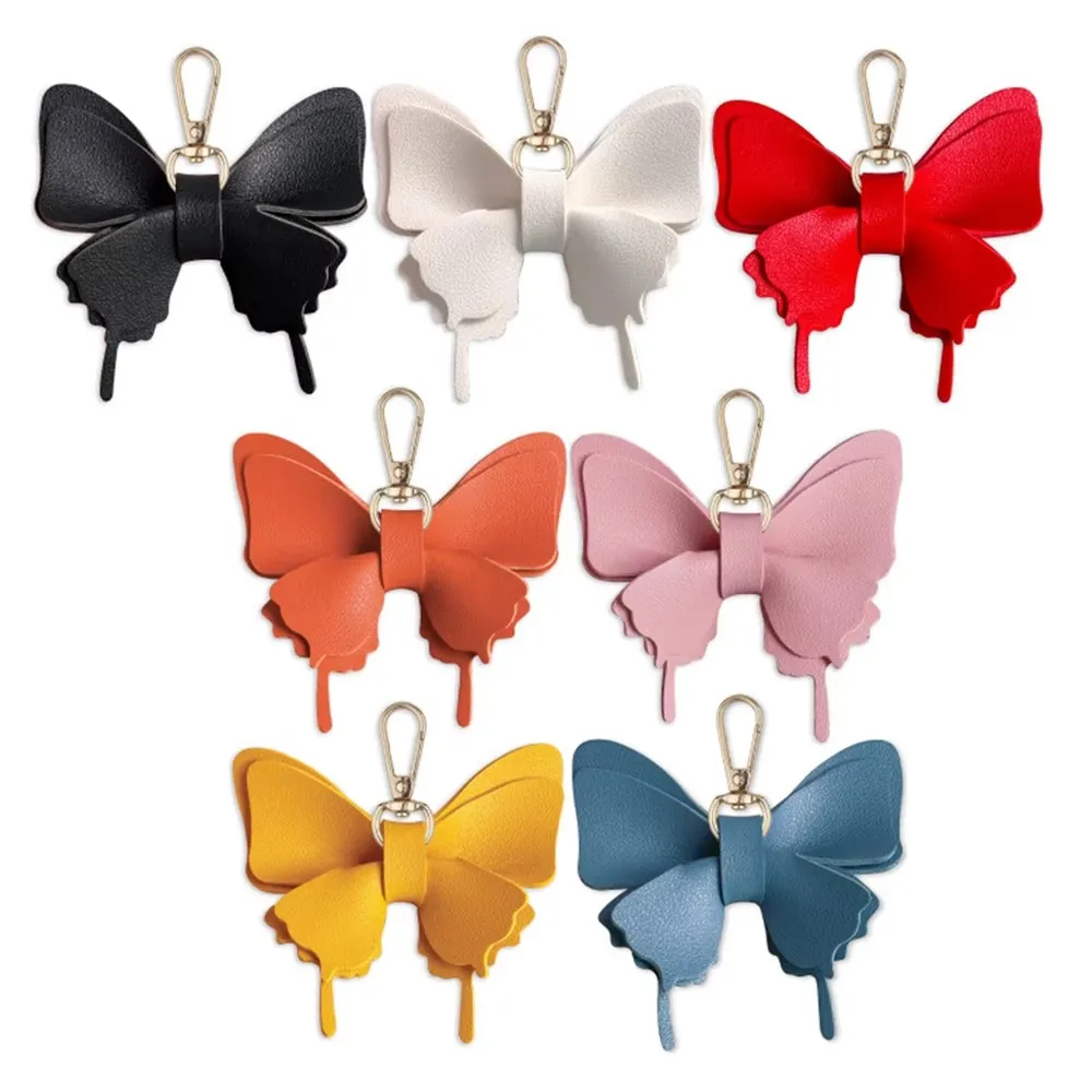 Bow Bag Charm Keychain, Cute Faux Leather Bow Pendant with Gold Keyring and Clasp, Purse Accs for Women, Keychain Gift