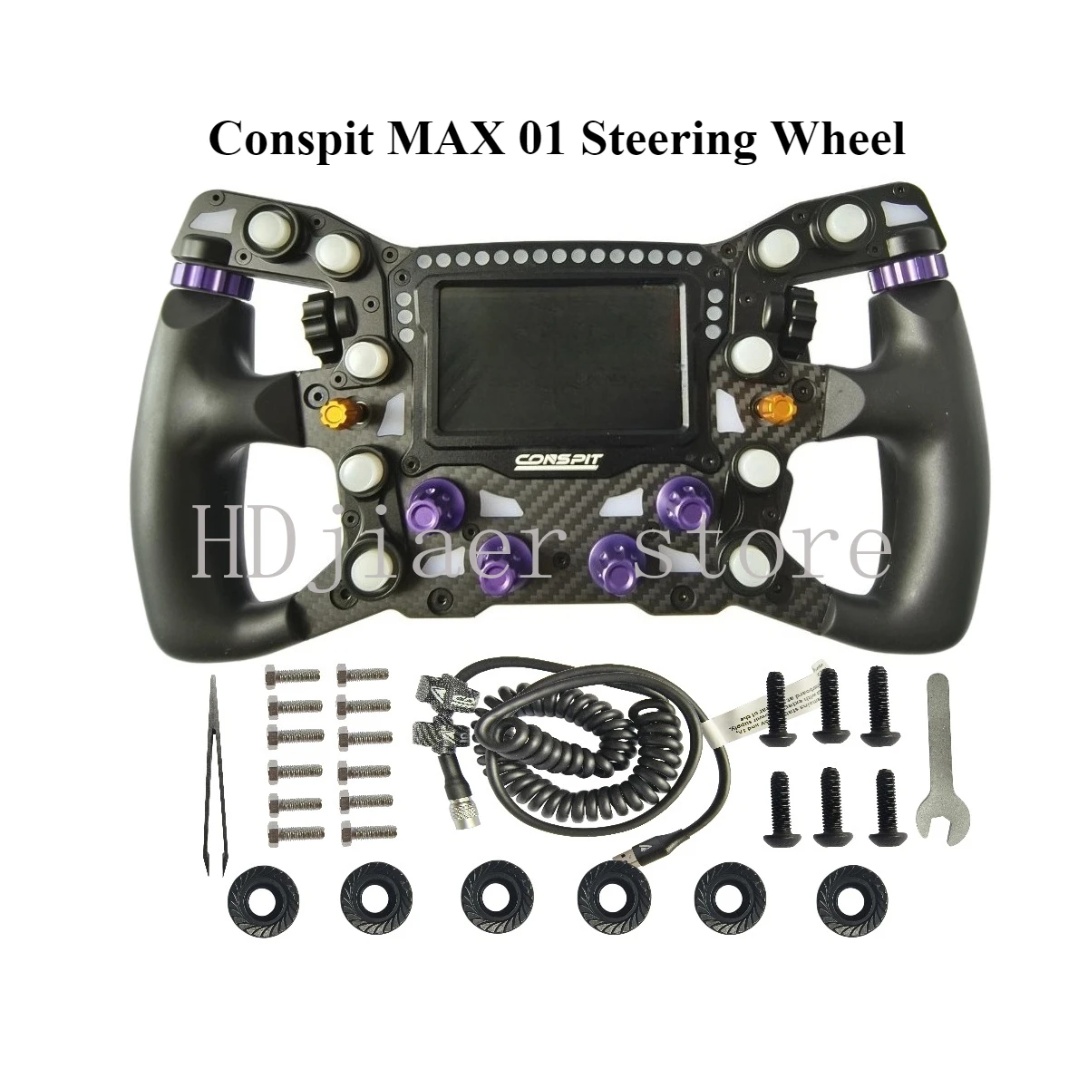 

Conspit MAX 01 300mm/11.8" Steering Wheel Sim Racing Wheel with 4" Touch Screen 21 RGB Dash Lights Compatible with simHub