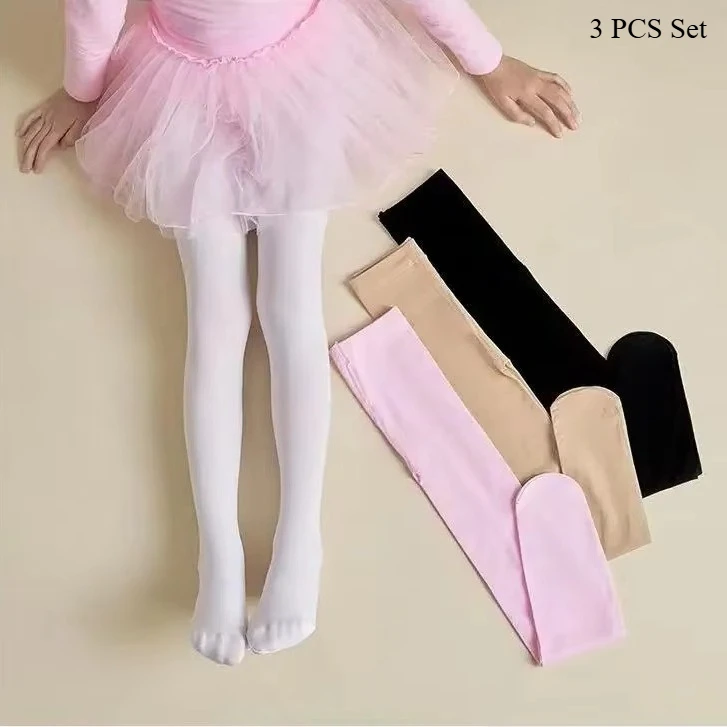 3 Pairs of Girls' Ballet Tight Pants Super Soft Suitable for Girls' School Elastic Leggings Children's Dance Ankle Long Socks