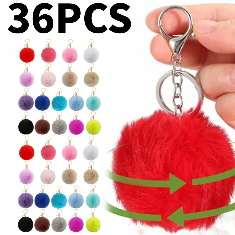 

[36PCS] Pompoms Charm Bulk, Pom Keyring Large Pompoms Bulk Keychain for Keychains Bags Purse