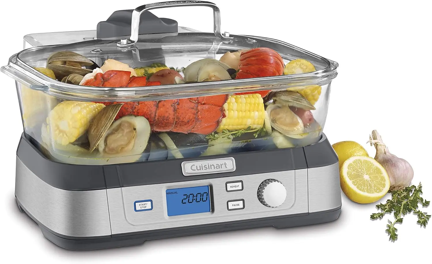 STM-1000 Cook Fresh Digital Glass Steamer, One Size, Stainless Steel