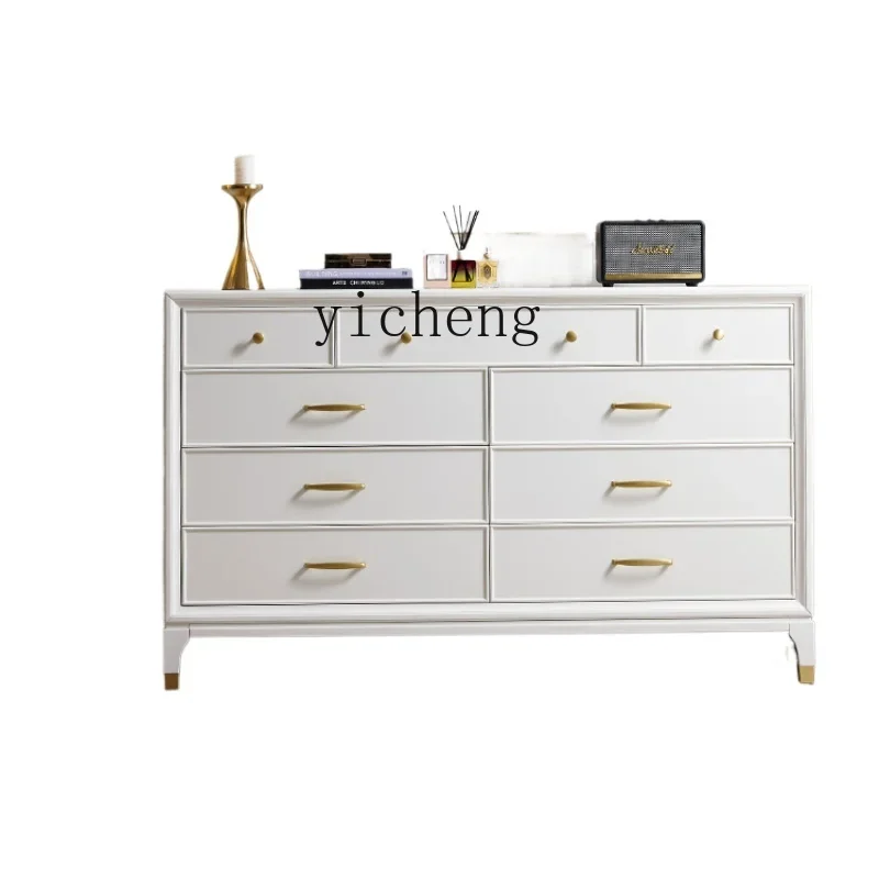 XL solid wood nine-chest cabinet bedroom bedside cabinet white seven-chest cabinet storage wall-side