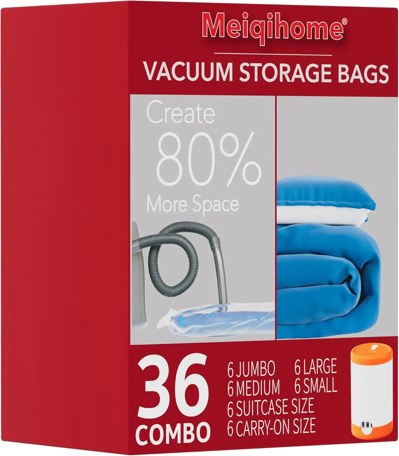 

36-Pack Vacuum Storage Bags with Electric Pump for Clothes, Pillows, Blankets - Save Space Up to 80%