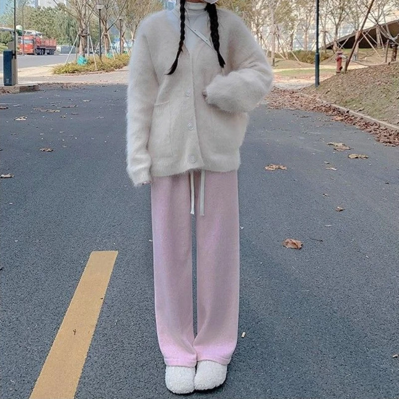 

Super Soft Draped Wide-legged Trousers Korean Autumn Winter Casual Loose Long Pants Thick Fleece Streetwear Sweatpants for Women