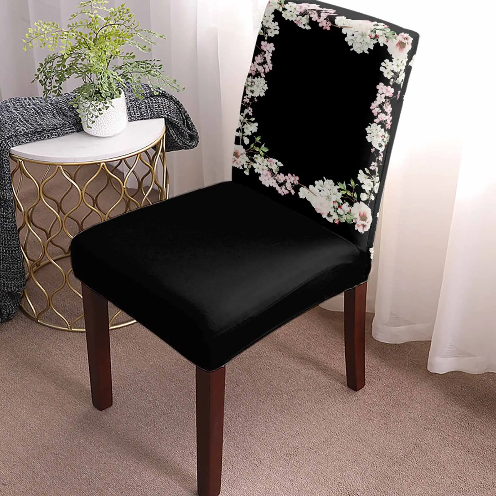 Flower Retro Plant Dining Chair Covers Spandex Stretch Seat Cover for Wedding Kitchen Banquet Party Seat Case