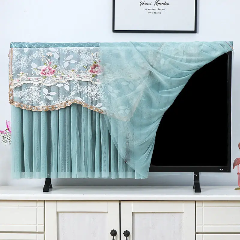GoodTop LCD TV Cover Lace Hanging TV Dust Cover 55inch Surface Monitor Cover Fashion Protection Living Room Decoration