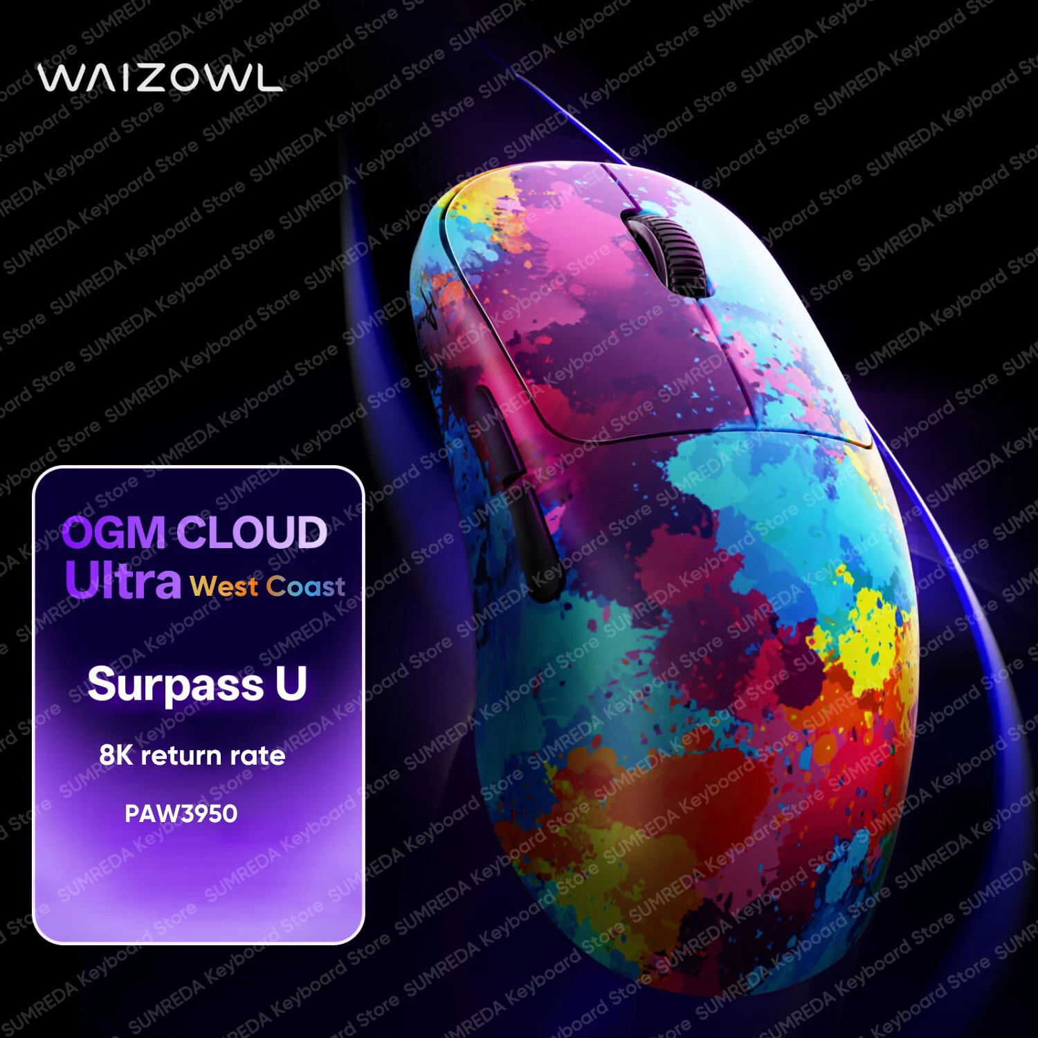 

WAIZOWL OGM Cloud Ultra Custom PAW3950 Ultra Sensor UWB Беспроводная игровая мышь 8K 30000DPI 750ips Эргономичная мышь для ПК геймера