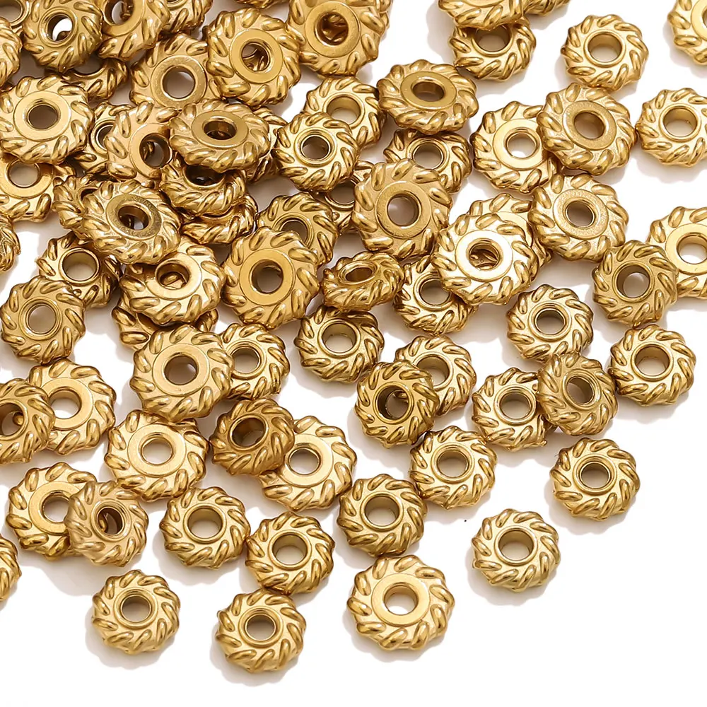 20pcs Stainless Steel Rotate Flat Loose Beads For Bracelet Necklace Making Supplies Gold Plated Spacer Beads DIY Jewelry Finding
