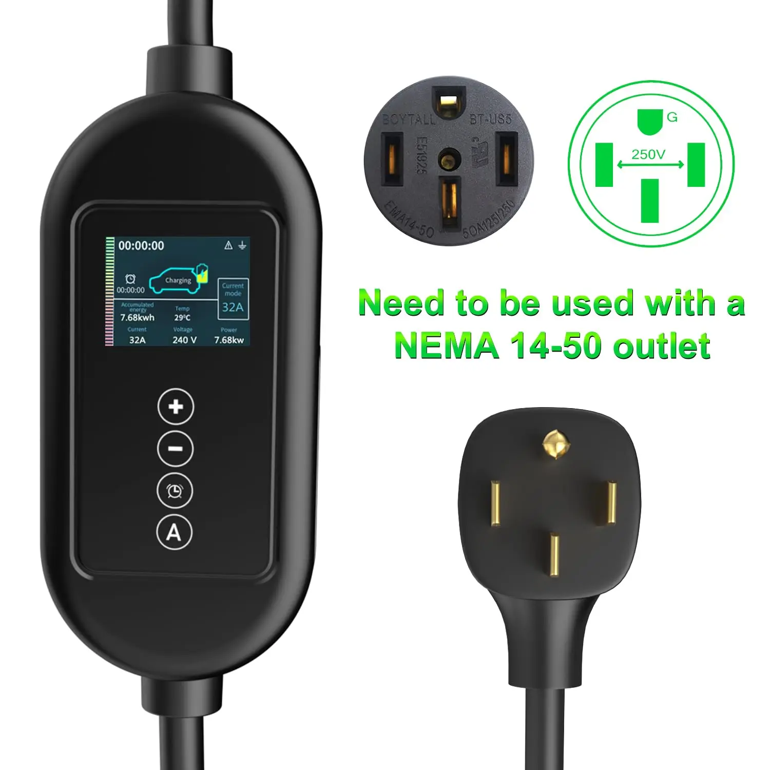 40Amp Level 2 EV Charger, NEMA 14-50 Plug, 240V Mobile Charger, 16.4ft Extension Cord, Portable EV Charger for Tesla Models 3/Y/